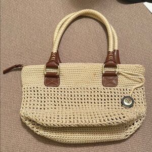 The Sak Ivory‎ Gold Sparkly Crochet Knit Handbag Cream Brown